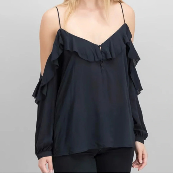 Paige Black Arabeth Cold Off Shoulder Silk Blouse Size S - Picture 1 of 4